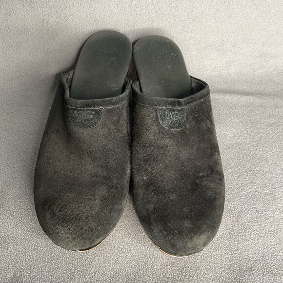 UGG Australia Womens Black Suede Leather Abbie Studded Wooden Clog Mules Size 7 - Picture 5 of 12